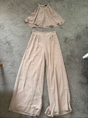 Miss Avenue High-Waist Wide Leg Pants in Soft Blush